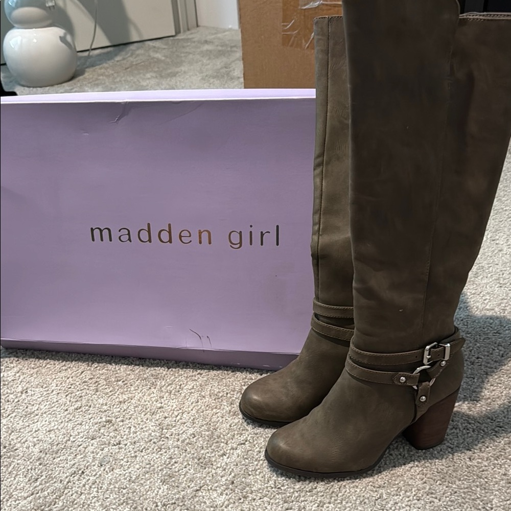 Madden Girl Brown Heeled Boots with Suede Finish